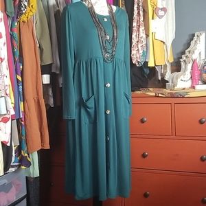 Peacock colored midi dress